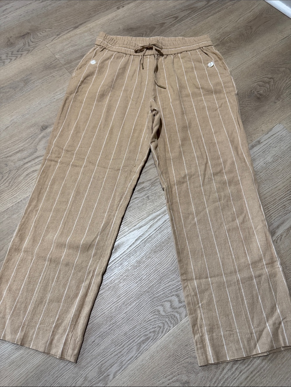Jones New York Tan Pinstripe Wide-Leg Pants